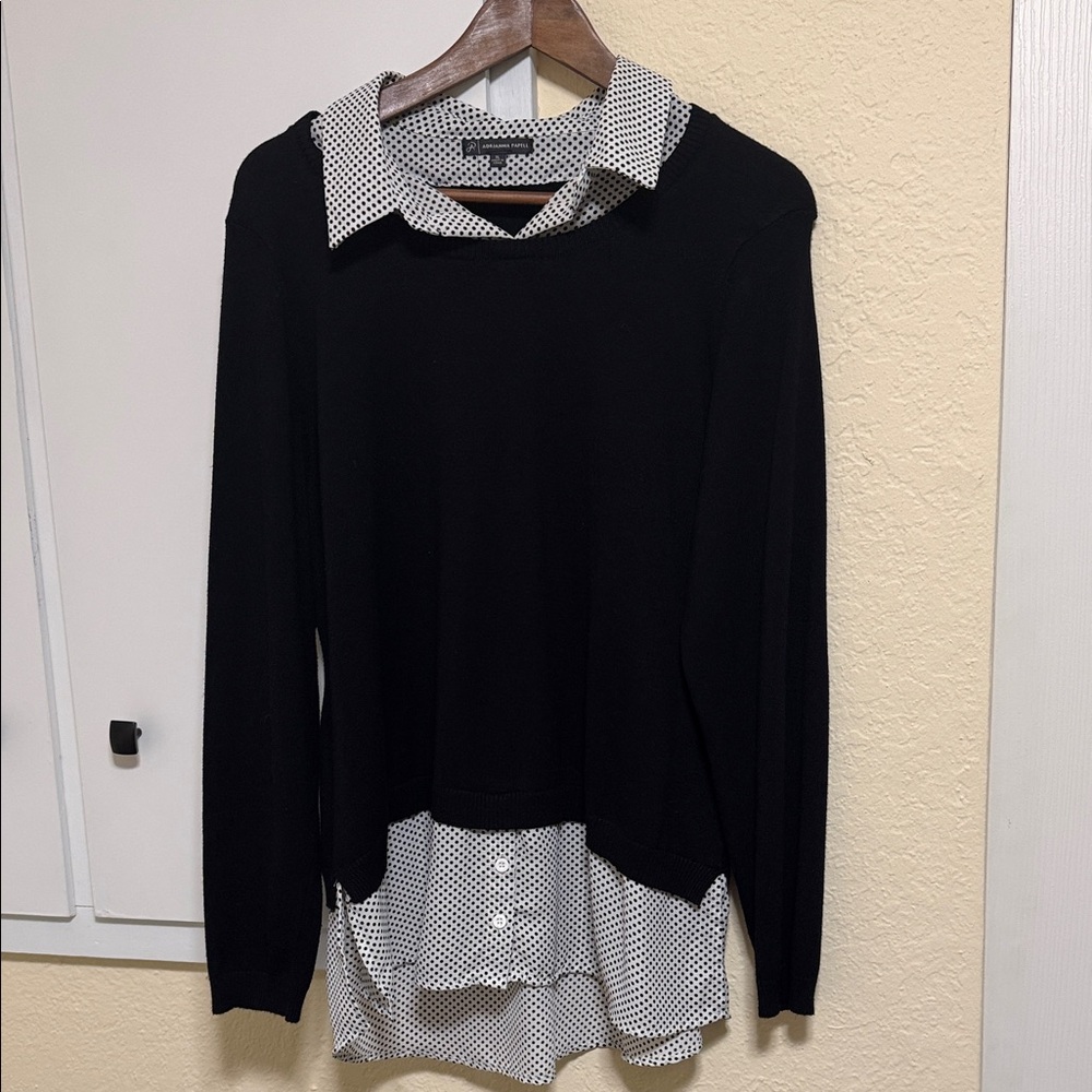 Adrianna Papell Black Top with Polka Dot Detail